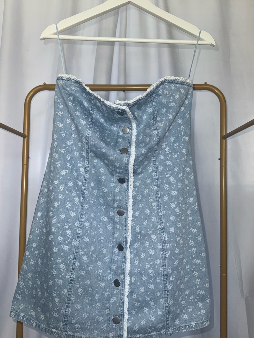 Light Blue Floral Denim Mini Dress